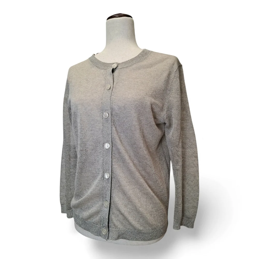 LOFT Women’s Beige Button Front Round-Neck Cardigan Sweater S